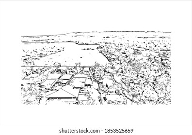 Building view with landmark of Bayawan is a city of Philippines. Hand drawn sketch illustration in vector.