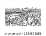 Building view with landmark of Beersheba is the largest city of southern Israel. Hand drawn sketch illustration in vector.