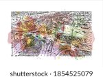 Building view with landmark of Beersheba is the largest city of southern Israel. Watercolour splash with hand drawn sketch illustration in vector.