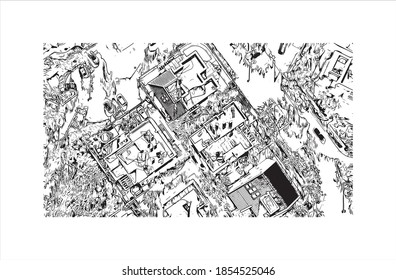 Building view with landmark of Beersheba is the largest city of southern Israel. Hand drawn sketch illustration in vector.