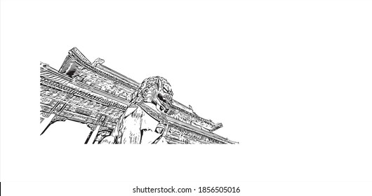 Building View With Landmark Of Beijing Is The
Capital Of China. Hand Drawn Sketch Illustration In Vector.