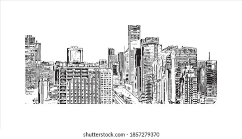 Building View With Landmark Of Beijing Is The
Capital Of China. Hand Drawn Sketch Illustration In Vector. 