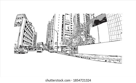 Building view with landmark of Beirut is the capital and largest city of Lebanon. Hand drawn sketch illustration in vector.