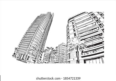 Building view with landmark of Beirut is the capital and largest city of Lebanon. Hand drawn sketch illustration in vector.