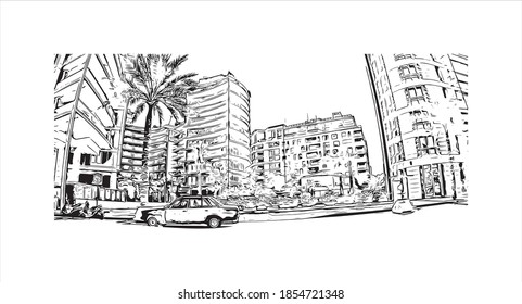 Building view with landmark of Beirut is the capital and largest city of Lebanon. Hand drawn sketch illustration in vector.