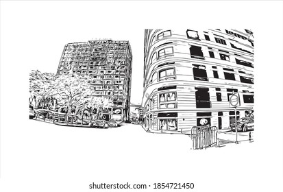 Building view with landmark of Beirut is the capital and largest city of Lebanon. Hand drawn sketch illustration in vector.