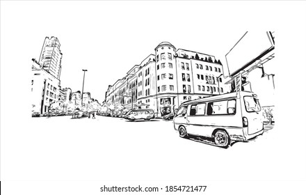 Building view with landmark of Beirut is the capital and largest city of Lebanon. Hand drawn sketch illustration in vector.