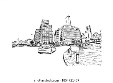 Building view with landmark of Beirut is the capital and largest city of Lebanon. Hand drawn sketch illustration in vector.