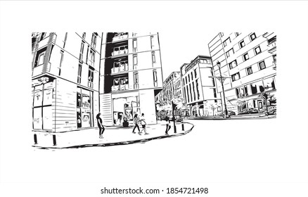 Building view with landmark of Beirut is the capital and largest city of Lebanon. Hand drawn sketch illustration in vector.