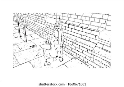 Building view with landmark of Belfast is the 
capital of Northern Ireland. Hand drawn sketch illustration in vector.