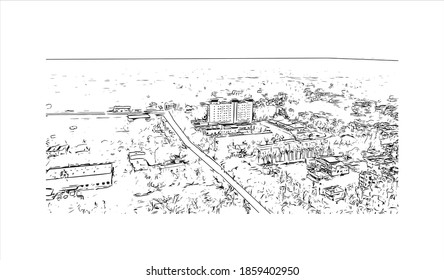 Building view with landmark of Belgaum is a city in the Indian state of Karnataka. Hand drawn sketch illustration in vector.