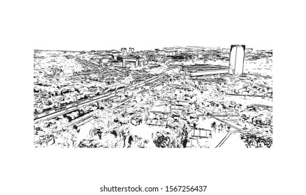 Building view with landmark of Belgrade is the capital of the southeast European country of Serbia. Hand drawn sketch illustration in vector.