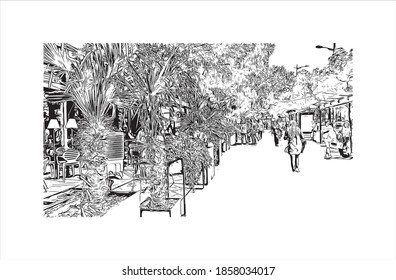 Building view with landmark of Belgrade is the
capital of Serbia. Hand drawn sketch illustration in vector.