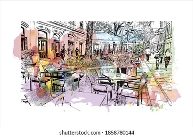 Building view with landmark of Belgrade
is the capital of Serbia. Watercolour splash with hand drawn sketch illustration in vector.