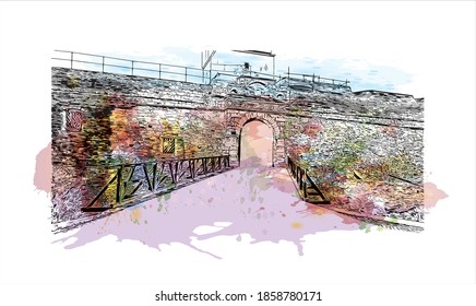Building view with landmark of Belgrade
is the capital of Serbia. Watercolour splash with hand drawn sketch illustration in vector.
