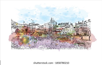 Building view with landmark of Belgrade
is the capital of Serbia. Watercolour splash with hand drawn sketch illustration in vector.