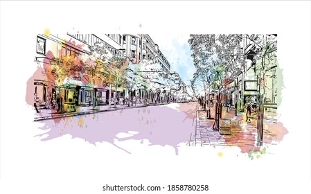 Building view with landmark of Belgrade
is the capital of Serbia. Watercolour splash with hand drawn sketch illustration in vector.