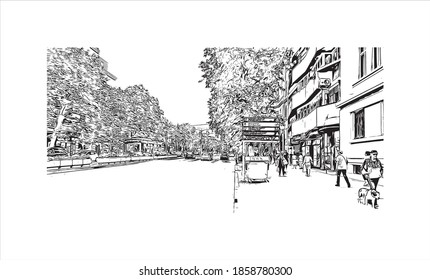 Building view with landmark of Belgrade
is the capital of Serbia. Hand drawn sketch illustration in vector.
