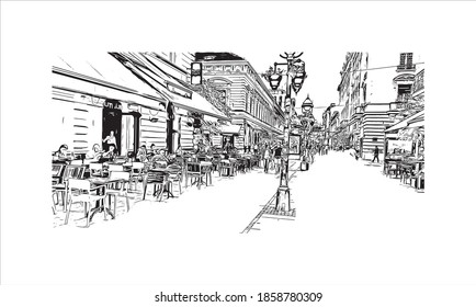 Building view with landmark of Belgrade
is the capital of Serbia. Hand drawn sketch illustration in vector.