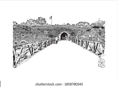 Building view with landmark of Belgrade
is the capital of Serbia. Hand drawn sketch illustration in vector.