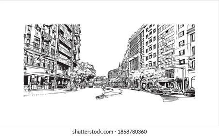 Building view with landmark of Belgrade
is the capital of Serbia. Hand drawn sketch illustration in vector.