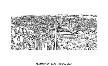 Die Stadt Belo Horizonte ist die Hauptstadt Südost-Brasiliens. Handgezeichnete Skizzengrafik in Vektorgrafik.