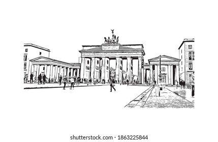 Building view with landmark of Berlin is the capital and largest city of Germany. Hand drawn sketch illustration in vector.