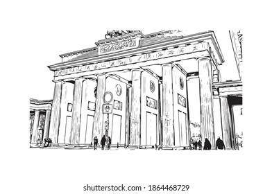 Building view with landmark of Berlin is the
capital of Germany. Hand drawn sketch illustration in vector.