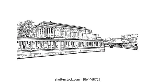 La vista de edificio con un punto de referencia de Berlín es la
capital de Alemania. Dibujo a mano de ilustración de esbozo en vector.