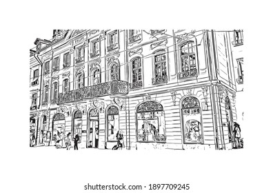 Construir vistas con un punto de referencia de Berna es el
ciudad de Suiza. Dibujo a mano de ilustración de esbozo en vector.