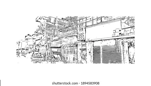 Building view with landmark of Bihar Sharif is the
city in India. Hand drawn sketch illustration in vector.