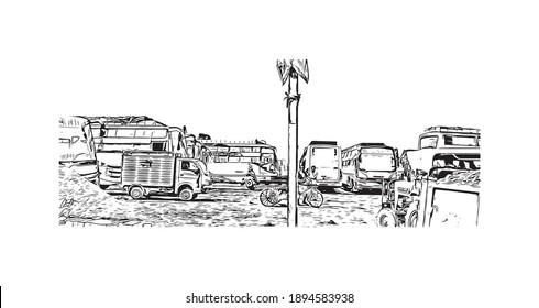 Building view with landmark of Bihar Sharif is the
city in India. Hand drawn sketch illustration in vector.