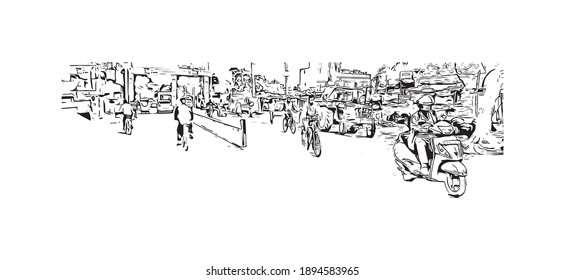 Building view with landmark of Bihar Sharif is the
city in India. Hand drawn sketch illustration in vector.