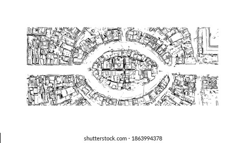 Building view with landmark of Bilaspur is a city of India. Hand drawn sketch illustration in vector.
