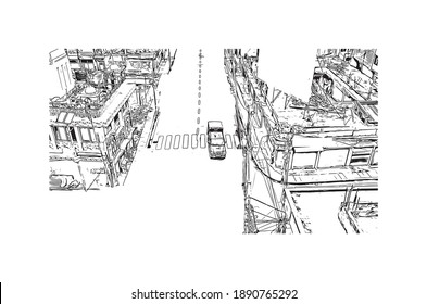 Building view with landmark of Biratnagar is the
city in Nepal. Hand drawn sketch illustration in vector.