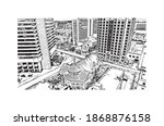 Building view with landmark of Birmingham is the 
city in Alabama. Hand drawn sketch illustration in vector.