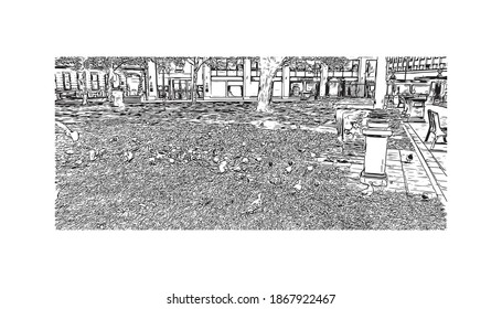 Building view with landmark of Birmingham is a major city in England. Hand drawn sketch illustration in vector.