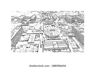 Building view with landmark of Bochum is a city in western Germany. Hand drawn sketch illustration in vector.