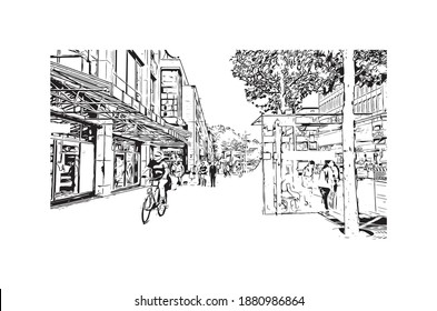 Building view with landmark of Bochum is a city in western Germany. Hand drawn sketch illustration in vector.