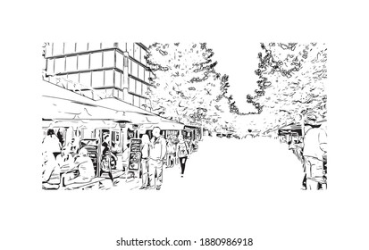 Building view with landmark of Bochum is a city in western Germany. Hand drawn sketch illustration in vector.