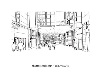 Building view with landmark of Bochum is a city in western Germany. Hand drawn sketch illustration in vector.