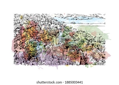 Building view with landmark of Bochum is a city in western Germany. Watercolour splash with hand drawn sketch illustration in vector.