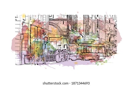 Building view with landmark of Bologna is the 
city of Italy. Watercolour splash with hand drawn sketch illustration in vector.