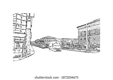 Building view with landmark of Bologna is the 
city of Italy. Hand drawn sketch illustration in vector.