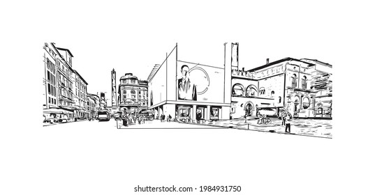 Building view with landmark of Bologna is the 
city in Italy. Hand drawn sketch illustration in vector.