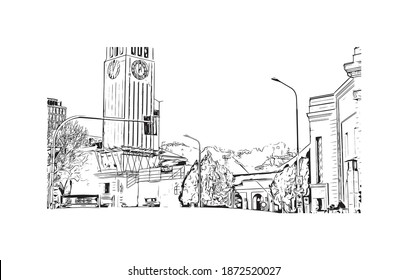 Building view with landmark of Bolzano is the 
city of Italy. Hand drawn sketch illustration in vector.