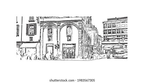 Building view with landmark of Bolzano s the 
city in Italy. Hand drawn sketch illustration in vector.