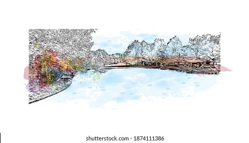 Building view with landmark of Bonn is the 
city of Germany. Watercolour splash with hand drawn sketch illustration in vector.
