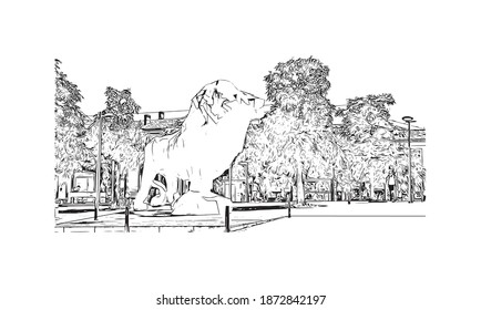 Building view with landmark of Bordeaux is the 
city of France. Hand drawn sketch illustration in vector.