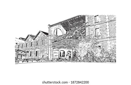 Building view with landmark of Bordeaux is the 
city of France. Hand drawn sketch illustration in vector.